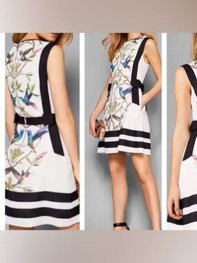 NWT Ted Baker Kathiee Highgrove Hummingbird A-Line Bow Dress Size 3 US 8